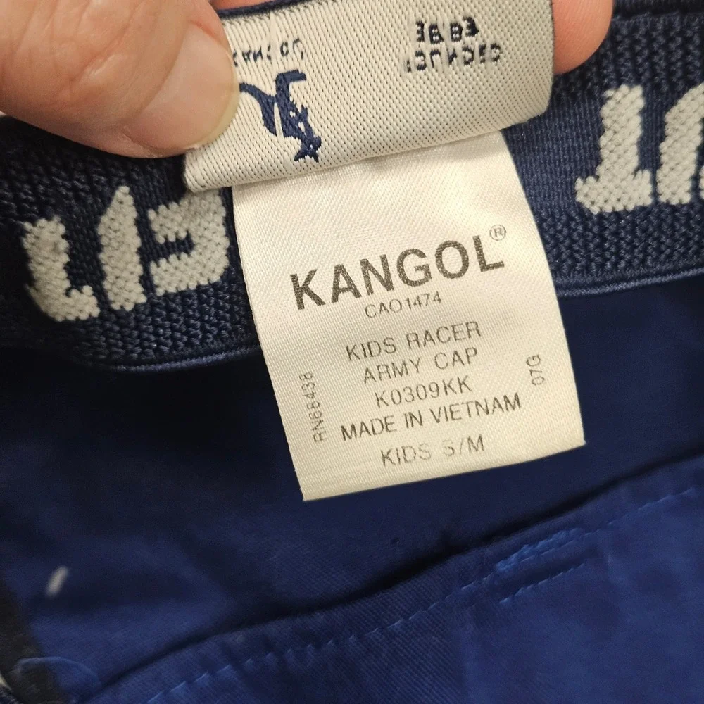 Kangol Racer Army Cap Kids S/M Blue White Stripe Flexfit Cadet Military Hat